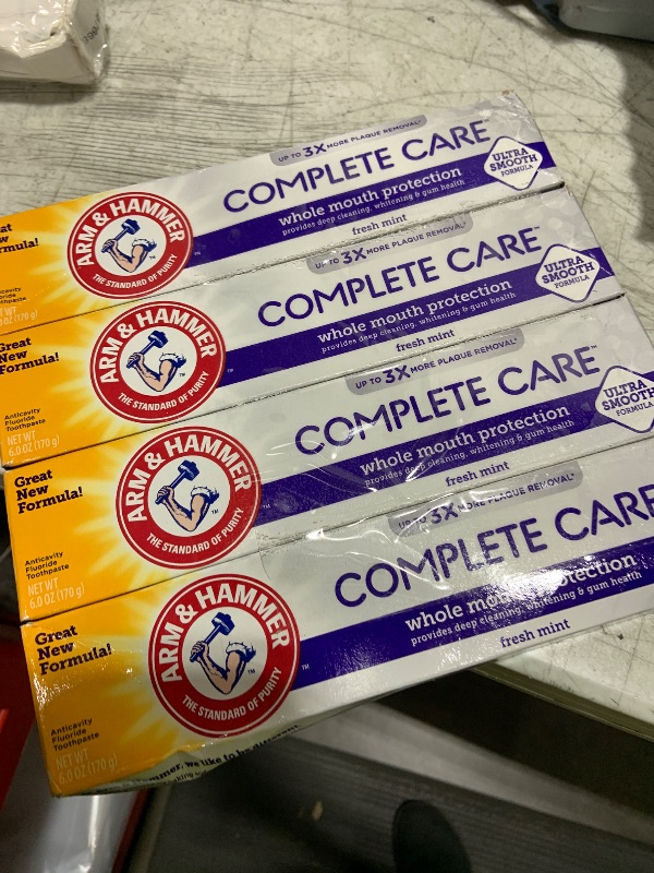 Photo 1 of ARM & HAMMER Complete Care Toothpaste, Teeth Whitening Toothpaste with Baking Soda, Fluoride, Whole Mouth Protection, Fresh Mint Flavor, 6.0 oz (Pack of 4)