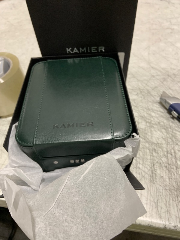 Photo 1 of KAMIER Watch Case with Combination Lock - 4 Watch Storage and Jewelry Organizer - Watch Travel Case for Ring and Watch Storage, PU Leather Travel Watch Case, Ideal for Gift (With Gift Box), Green