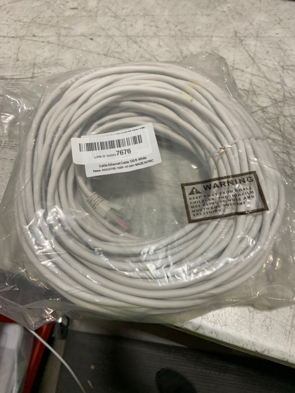Photo 1 of Cat5e Ethernet Cable 100 FT, Long Cat 5e Internet Cable, White Snagless Patch Cord, Flexible, Network, LAN, PoE, Standard RJ45 Connector for PC, Server, Router, Modem, TV, PS5 - with 15 Cable Ties