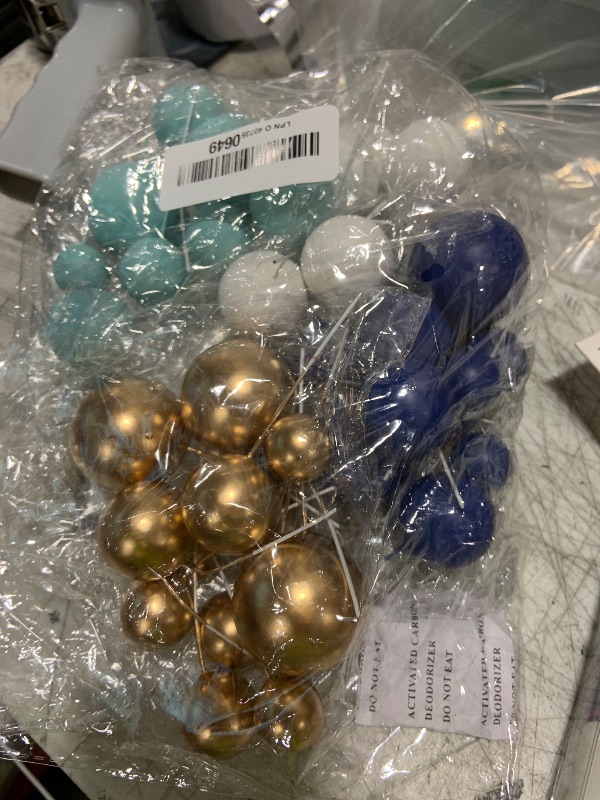 Photo 1 of BOUBONI 48 Pcs Balls Cake Topper Decorations Balloon Cupcake Toppers Foam Cake Topper Balls Cake Balls Decorations for Birthday Party Wedding Cake Decorating (Royal Blue, Light Blue, White, Gold)