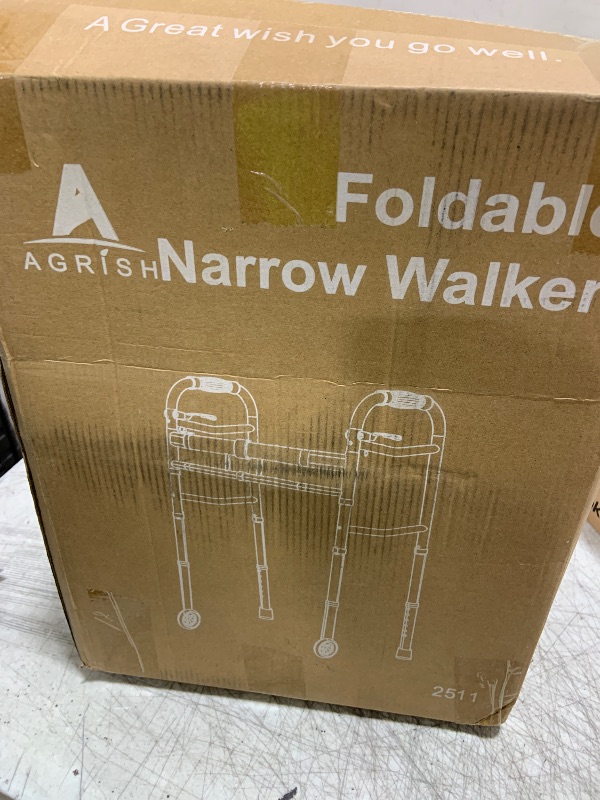Photo 1 of Agrish Narrow Walkers with Storage Bag - Width Height Adjustable Walker, Lightweight Folding Walkers for Seniors Handicapped & Disabled, Up to 350 lbs