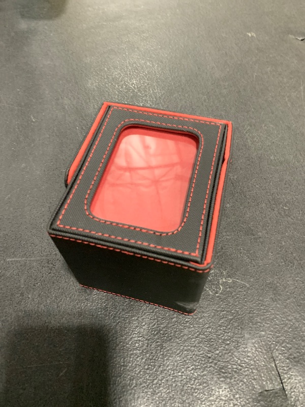 Photo 1 of MTG Deck Box, Double Display Window MTG, Commander Deck Box Fits 120+ Single Sleeved Cards, PU Leather Magnetic Closure Card Box with 2 Dividers&2 Toploaders for TCG, CCG, Black/Red