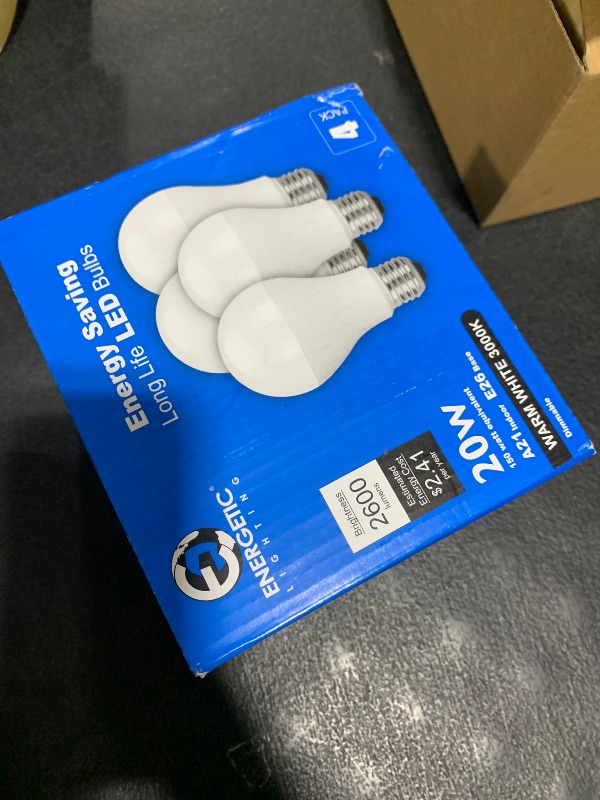Photo 1 of 4 Pack Dimmable A21 LED Bulb, 150 Watt Equivalent, Warm White 3000K, 2600LM Super Bright Light Bulbs, E26 Standard Base, Damp Rated, UL Listed