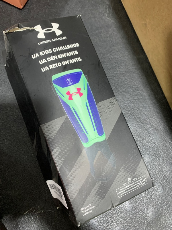 Photo 1 of UA Challenge Shin Guard YTH Matrix Green/Cobalt M