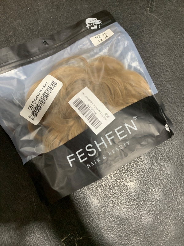 Photo 1 of FESHFEN Messy Bun Hair Pieces - Large Wavy Curly Elastic Hair Bun Scrunchies Ponytail Extensions Synthetic Chignon Hairpieces for Women, Light Brown mix Natural Blonde 1.94oz