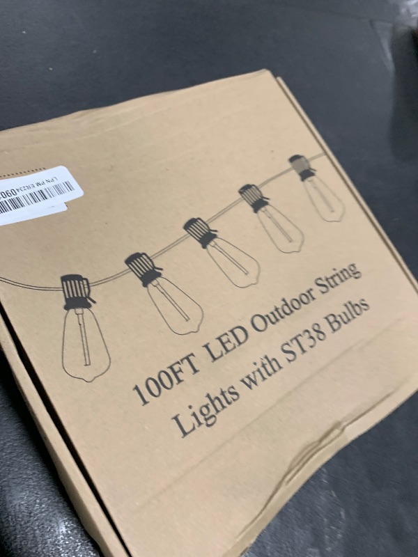 Photo 1 of Brightever LED Outdoor String Lights 100FT Patio Lights with 52 Shatterproof ST38 Vintage Edison Bulbs, Outside Hanging Light Waterproof for Porch, Deck, Garden, Backyard, Balcony, Dimmable 2700K