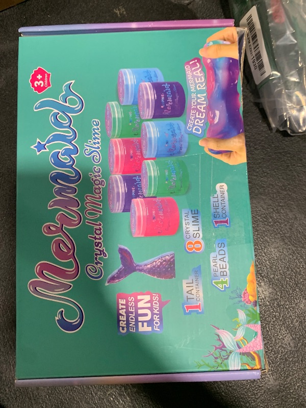 Photo 1 of Mermaid Slime Kit for Girls DIY Slime Making Kit with Glitter Add Ins Foam Jelly Cubes Christmas Birthday Party Favors Present Crafts Stress Relief Toys for Kids Age 8-12