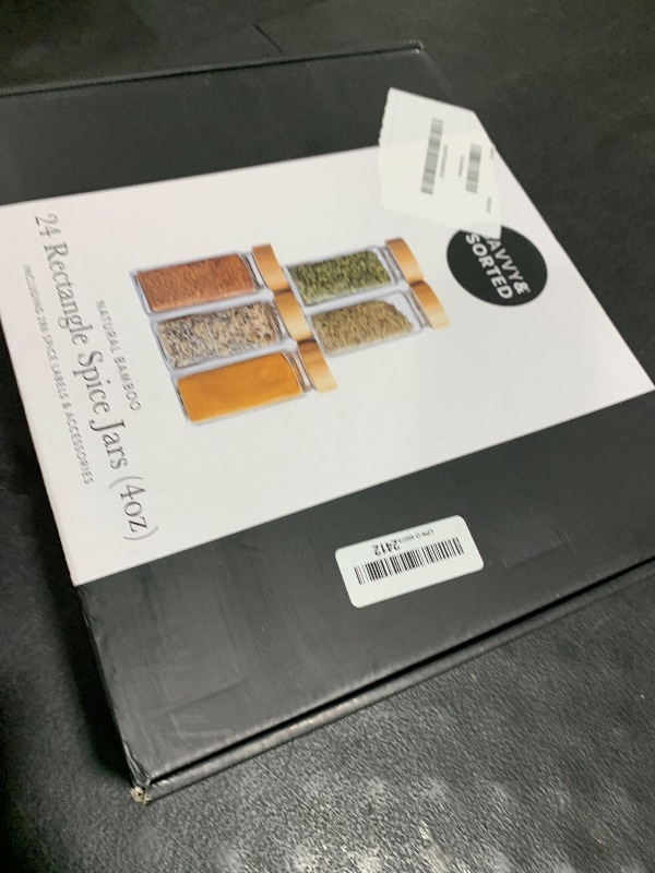 Photo 1 of SAVVY & SORTED Glass Spice Jars with Label, 24PK Bamboo Jar Spices Set 4oz, 374 Spice Labels, Pepper Grinder, Empty Herb Seasoning Containers, Funnel and Shaker Lids