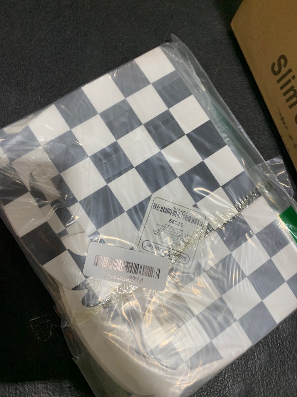 Photo 1 of Super Z Outlet 12 Pack Black and White Checker Racing Flag Pennant Treat Gift Paper Cardboard Boxes with Handles for Candy Goodie Bags, Picnic Snacks, Birthday Party Favors (6.25" x 3 1/2" x 3.25")