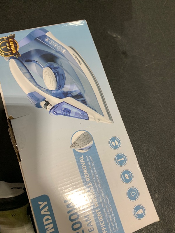 Photo 1 of IRONDAY Steam Iron for Clothes Fast Heating, 1200W Iron with Non-Stick Ceramic Soleplate, Self-Cleaning, Burst of Steam, Spray Mist, 7.03oz Water Tank Ironing Clothes for Home, Blue