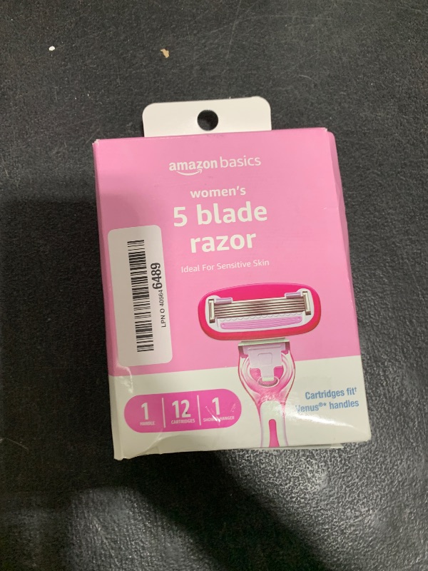 Photo 1 of Amazon Basics Women's 5 Blade FITS Razor for Women, FITS Amazon Basics Handle and Venus Handles, Includes 1 FITS Handle, 12 Cartridges & 1 Shower Hanger
