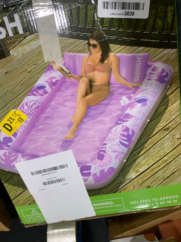 Photo 1 of SLOOSH Inflatable Tanning Pool Lounger Float, 85" x 57" Extra Large Pool Floats Adult with Pillow, 4 in 1 Suntan Tub Raft Floatie,Sunbathing Bed Lounge Blow Up Ball Pit Party Gifts, XL-Hot Pink