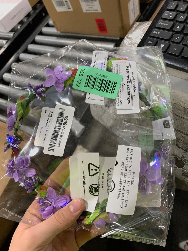 Photo 1 of Sinalty Light up Purple Floral Headbands LED Bridal Green Leaf Crown Bohemian Headpiece Photo Shoot for Women