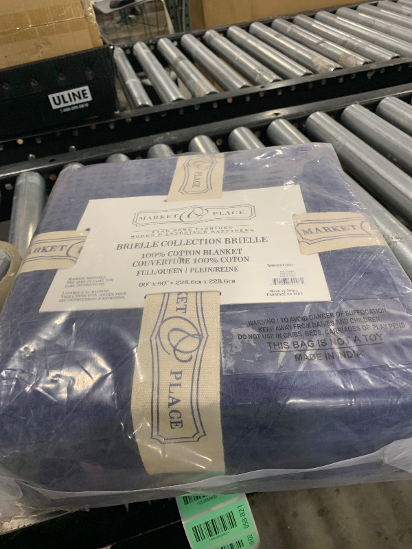 Photo 1 of 100% Cotton Waffle Weave Bed Blanket | Soft, Breathable, and Lightweight Blanket for All-Season | Perfect for Layering | Brielle Collection (Full/Queen, Navy)