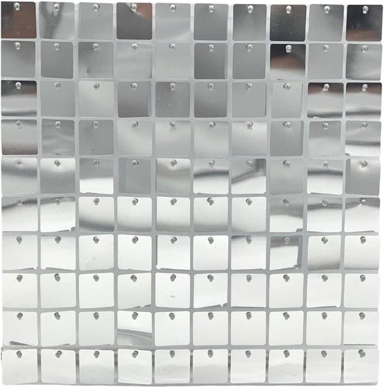 Photo 1 of 24 Interlocking Sequin Panels for Wall - Shimmer Wall, Sequin Backdrop, Events & Advertising Signs (Silver) 