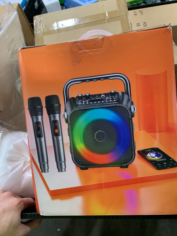 Photo 1 of Karaoke Machine, Portable Bluetooth Speaker with 2 Wireless Microphones for Adults & Kids with Lights, Karaoke Microphone with PA System Supports USB/TF/REC/FM/AUX for Home Party Home System Packages