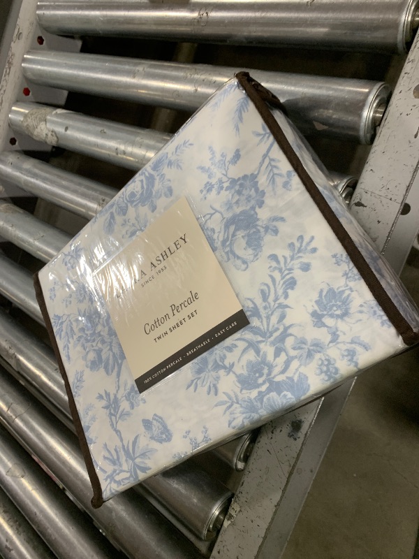Photo 1 of Laura Ashley - Twin Bed Sheets, Crisp & Cool Cotton Percale Bedding with Matching Pillowcase, Lightweight Bed Set, Dorm Essentials, Oeko-Tex Certified (Walled Garden Blue)