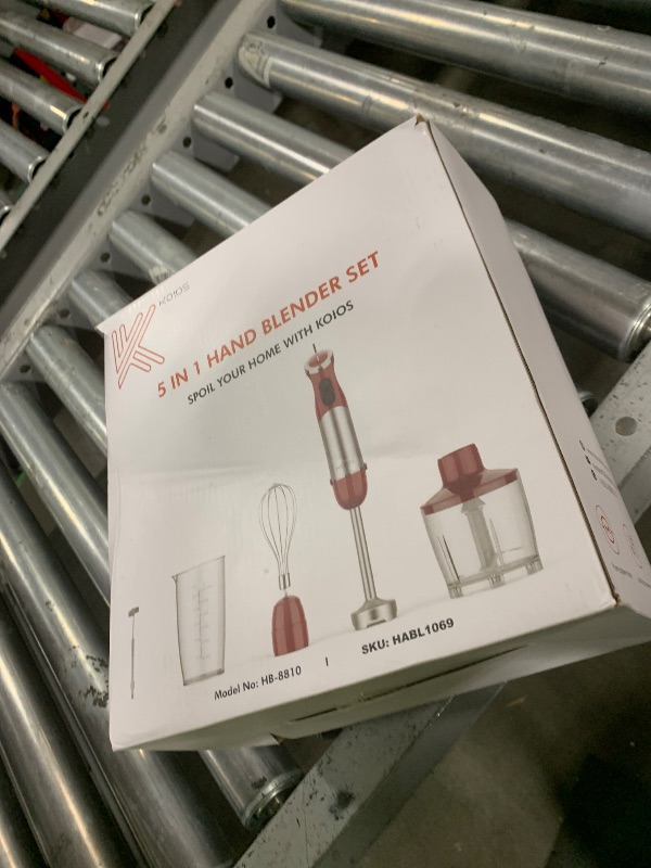 Photo 1 of KOIOS 5-in-1 Hand Immersion Blender, 1000W 12 Speed Handheld Blender Stick with Copper Motor Stainless Steel Blade, 600ml Mixing Beaker,500ml Food Processor, Whisk, Milk Frother, Non-BPA, Red
