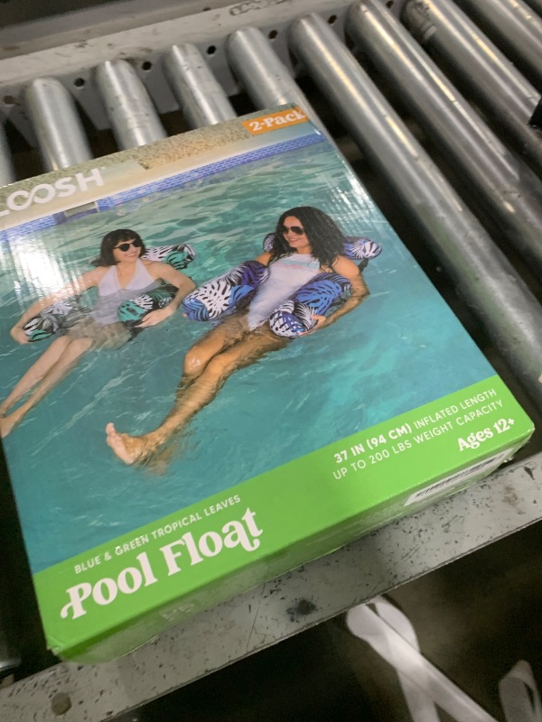 Photo 1 of Sloosh Pool Floats Adult, 2 Packs Inflatable Pool Lounge Chairs,Blow up Hammock Pool Noodles Floats for Adults,Floating Water Chair for Pool Party Lake River Water Fun(Tropical Leaves-Green,Blue)