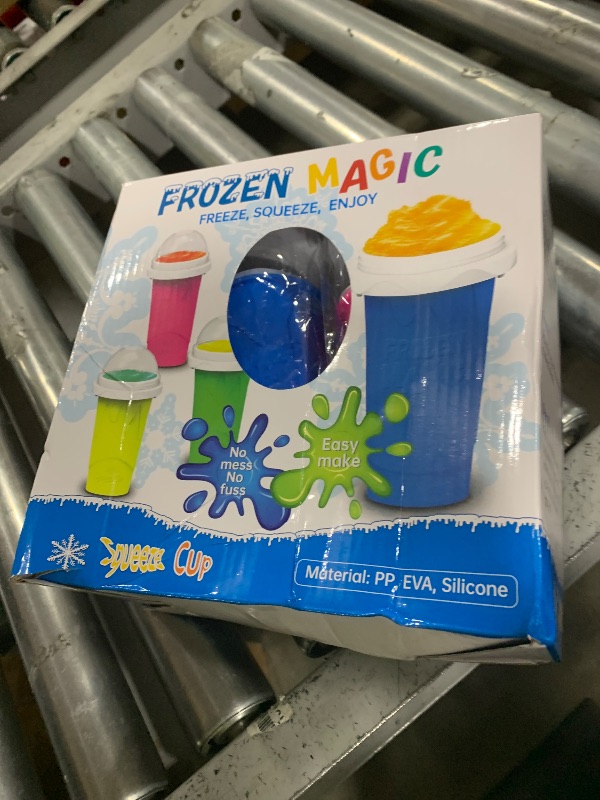 Photo 1 of Slushie Cup, 2 Pack Slushy Maker Cup, Frozen Magic Squeeze Cups for Juice Milk Yogurt Ice Cream Make, DIY Smoothie Cooling Cup with Lid & Straw for Kids Friends Family (Blue+Pink)