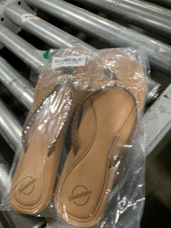 Photo 1 of Saidoteto Women's Glittery Dressy Flip Flops, Casual Braided Slip-On Summer Beach Thong Sandals with Slim T-Strap. W240412 Brown Size 8