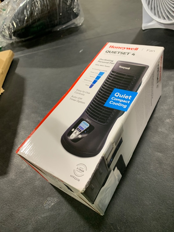 Photo 1 of Honeywell QuietSet Personal Table Fan, Oscillating Personal Desk Fan with Quiet Operation, 4 Levels of Power and Sound, Black, HTF210B