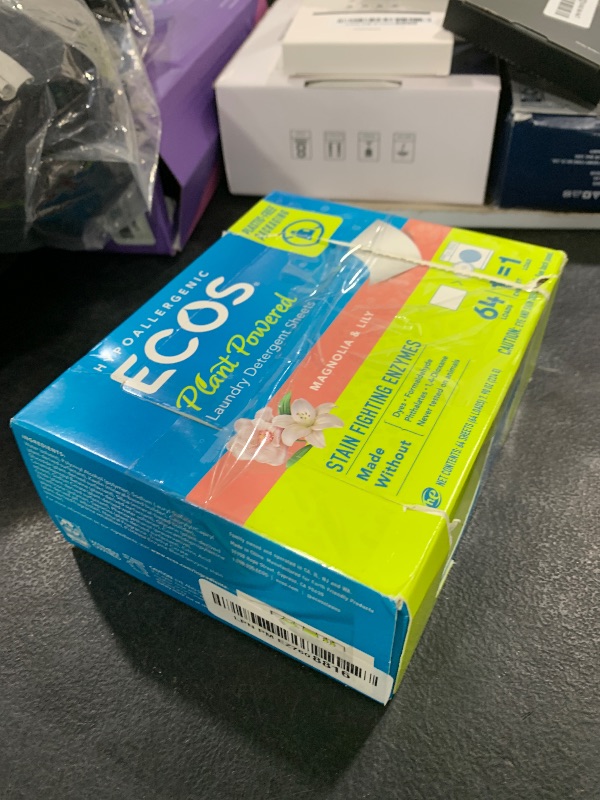 Photo 1 of ECOS Laundry Detergent Sheets Vegan, No Plastic Jug, No Mess, Liquid Free - Hypoallergenic, Plant Powered Laundry Detergent Sheet - Magnolia & Lily - 64 Count (Pack of 1)