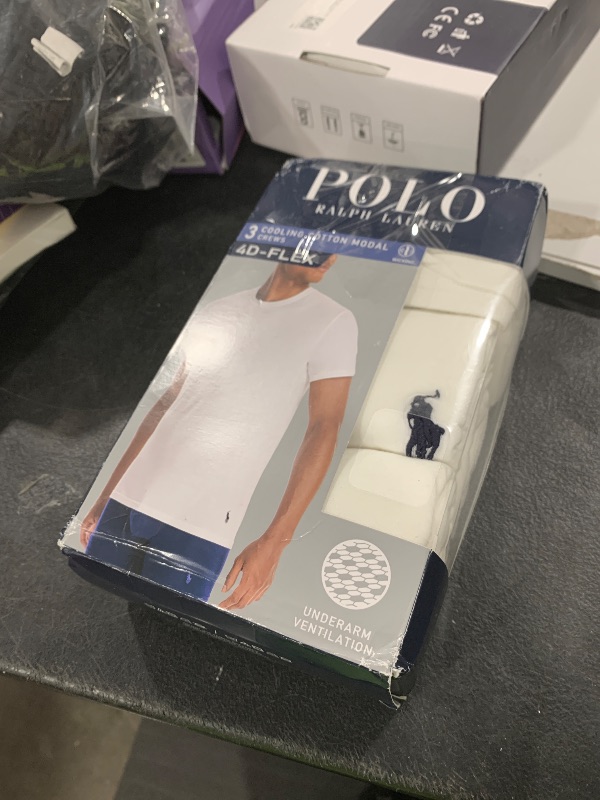 Photo 1 of POLO RALPH LAUREN Men's 4D Flex Cooling Ventilation Cotton Modal Crew Undershirts, White/Cruise Navy-3 Pack