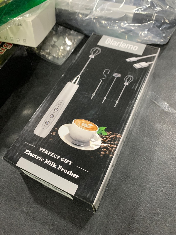 Photo 1 of Colarlemo Milk Frother Handheld Rechargeable, Frother Wand Drink Mixer Electric Whisk for Coffee, Detachable With 3 Stainless Whisks, Hand Mixer for Lattes, Cappuccino, Matcha, Egg, No Stand, White