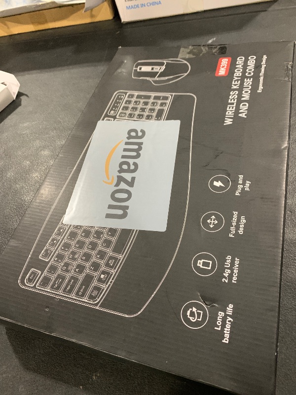 Photo 1 of Wireless Keyboard and Mouse Combo, 2.4G Full Size Wave Keys Ergonomic Keyboard with Wrist Rest and 3-Level DPI Adjustable Wireless Ergonomic Mouse for Windows, Mac OS Desktop/Laptop/PC(Black)
