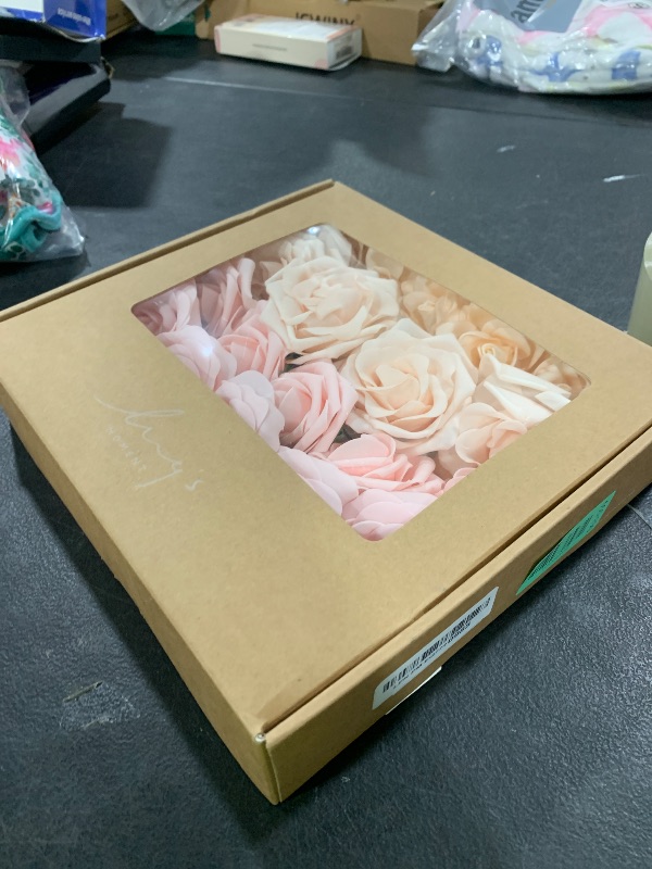 Photo 1 of Ling's Moment Artificial Flowers Fake Silk Roses Faux Foam Gardenia Combo for DIY Wedding Bouquets Centerpieces Arrangements Bridal Shower Party Home Decorations, Pale Pink, 23pcs