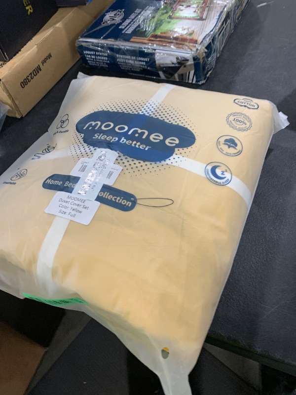 Photo 1 of MooMee Bedding Duvet Cover Set 100% Washed Cotton Linen Like Textured Breathable Durable Soft Comfy (Solid Yellow, Full 80"x90")