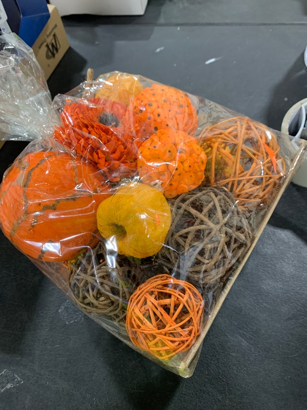 Photo 1 of ANDALUCA Orange Decorative Vase Filler Bag with Mini Pumpkins, Orbs, Balls & Flowers Bowl Filler Decor (Pumpkin Orange)
