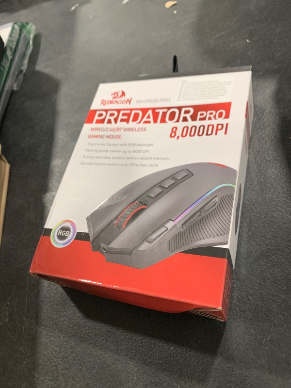 Photo 1 of Redragon M612 PRO RGB Gaming Mouse, 8000 DPI Wired/Wireless Optical Mouse with 9 Programmable Buttons & 7 Backlit Modes, BT & 2.4G Wireless, Software Supports DIY Keybinds Rapid Fire Button