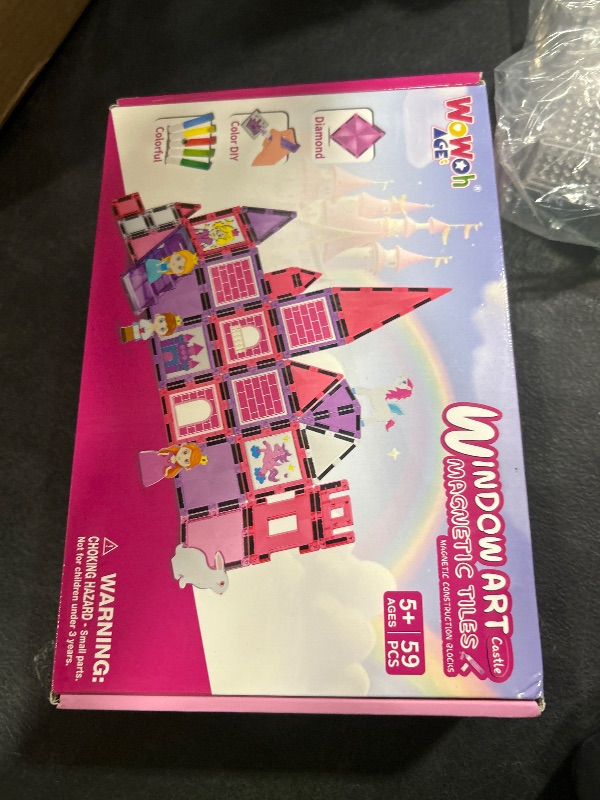 Photo 1 of WOWOHAGE Diamond Magnetic Tiles Building Blocks – Princess Castle Pretend Play Toys with DIY Painting Set and Stickers for Kids 4 5 6 7 8 Year Old STEM Educational Birthday for Girls Boy