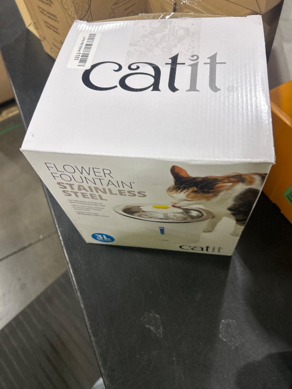 Photo 1 of Catit Stainless Steel Flower Fountain with Triple Action Filter, Cat Drinking Water Fountain, 3 L