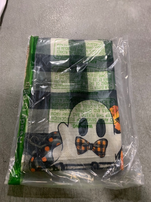 Photo 1 of Artoid Mode Buffalo Plaid Bat Pumpkin Ghost Truck Spooky Halloween Table Runner, Sensonal Kitchen Dining Table Decoration for Home Party Decor 13x108 Inch