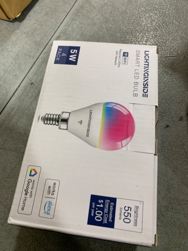 Photo 1 of Lightinginside E12 Smart Light Bulbs 50W Equiv., G16.5 RGBCW Candelabra Chandelier Ceiling Fan Smart Bulb Works with Alexa/Google Home/Smart Life, 5W 550LM, 2.4G WiFi Bluetooth Bulb, ETL Listed, 4PCS
