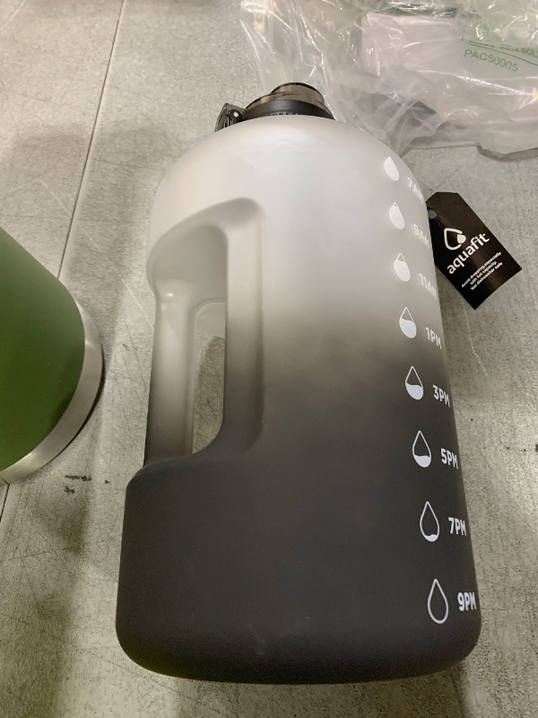 Photo 1 of AQUAFIT 1 Gallon Water Bottle with Time Marker - Straw & Chug Lid - BPA Free Gym Water Bottle with Straw - Big Gallon Jug (B Ombre, 128 oz - 2in1 Lid)