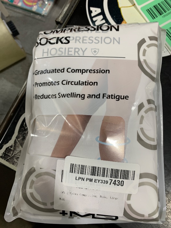 Photo 1 of +MD 2 Pairs Compression Socks for Women & Men Medical Grade 20-30 mmHg, Open-Toe knee High Stocking, Support for edema, Varicose Veins, Nude, Large