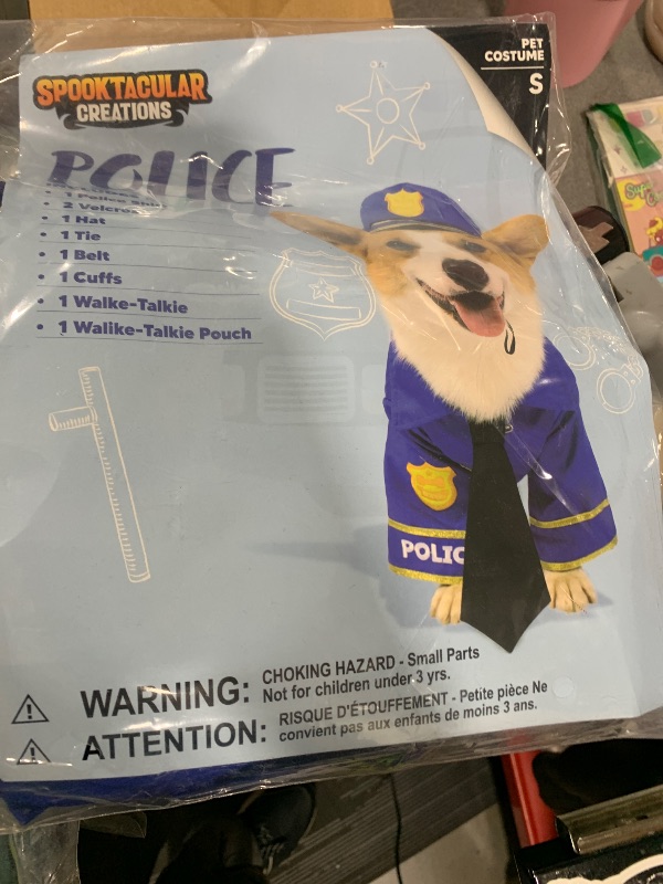 Photo 1 of Spooktacular Creations Halloween Dog Pet Police Costume Shirt with Belt, Handcuffs, Walkie Talkie for Halloween Dress-up Party, Role Play, Carnival Cosplay, Holiday Decorations Clothes (Small)