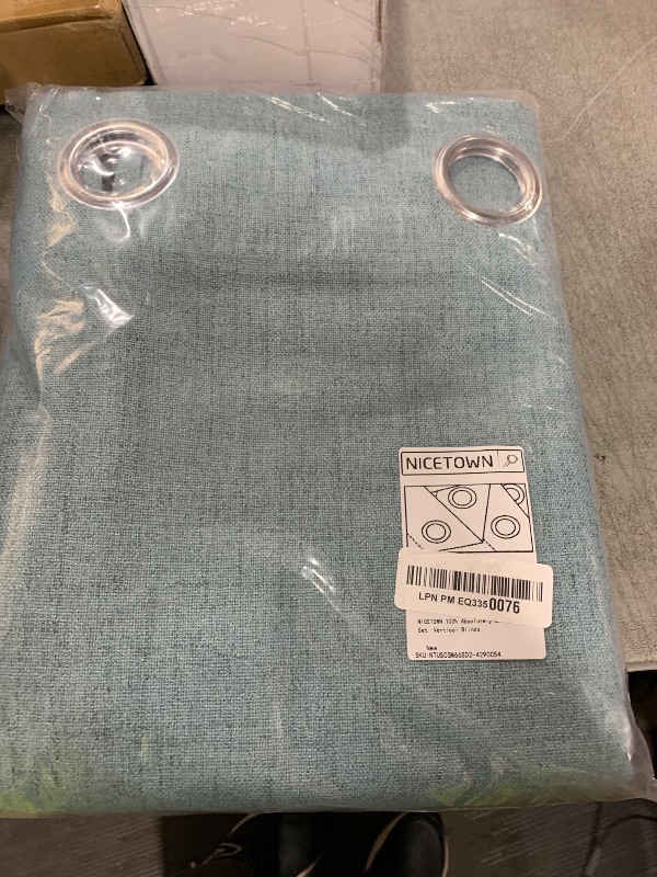 Photo 1 of NICETOWN 100% Absolutely Blackout Linen Curtains with Thermal Insulated Liner, Skylark Blue, 42" Wide, 90" Length Energy Saving Curtains for Living Room 2 Panels Set, Vertical Blinds