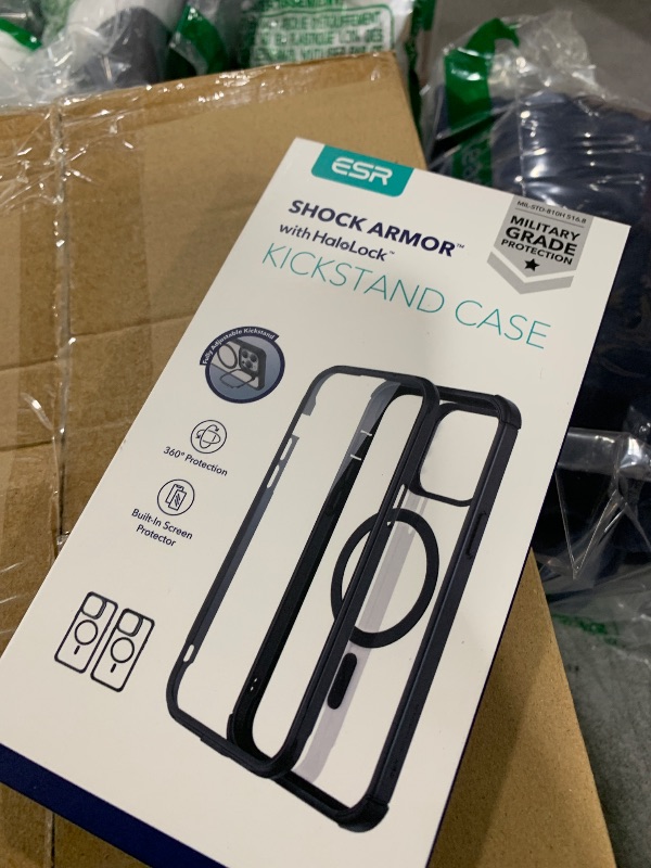 Photo 1 of ESR for iPhone 14 Pro Case with Stand, Compatible with MagSafe, Full-Body Military-Grade Drop Proof Case with Built-in 9H+ Tempered Glass Screen Protector, Armor Series, Clear Black