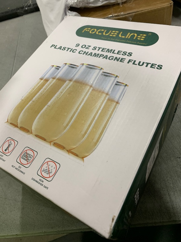 Photo 1 of FOCUSLINE 24 Pack 9 Oz Plastic Stemless Gold Rim Champagne Flutes, Heavy Duty, Shatterproof, Disposable & Reusable Crystal Clear Toasting Glasses