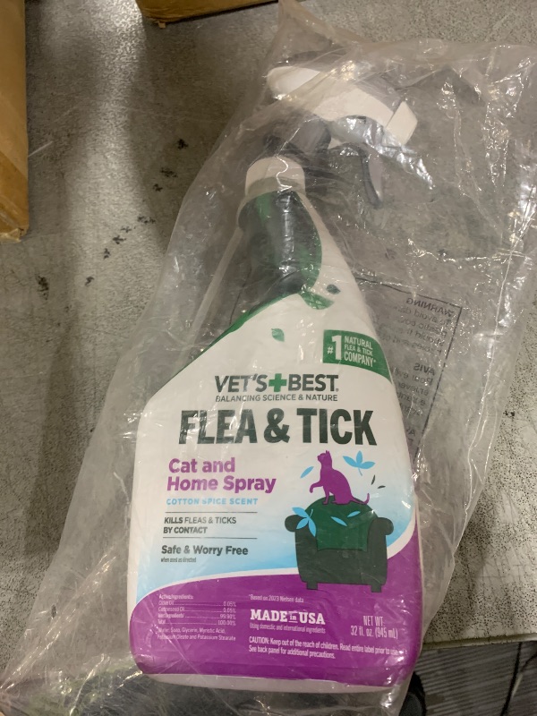 Photo 1 of Vet’s Best Flea & Tick Home Spray for Cats – Plant-Based Flea and Tick Treatment with Cotton Spice Scent – Gentle Flea Mist for Indoor Use – Made in USA Natural Cat Flea Control – 32 oz