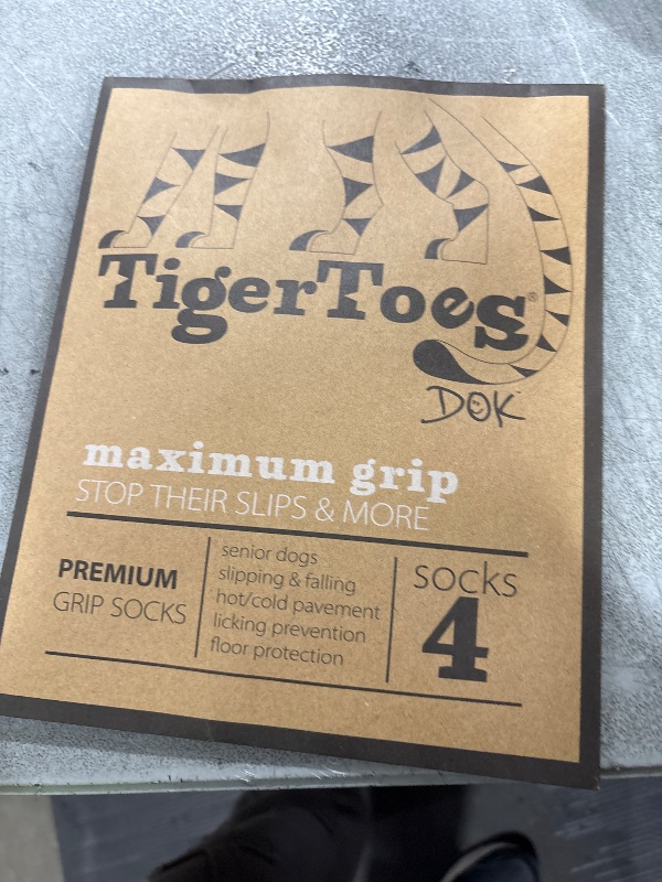 Photo 1 of DOK TigerToes Premium Non-Slip Dog Socks for Hardwood Floors - Extra-Thick Grip That Works Even When Twisted - Prevents Licking, Slipping, and Great for Dog Paw Protection (Cool Caramel, Medium)