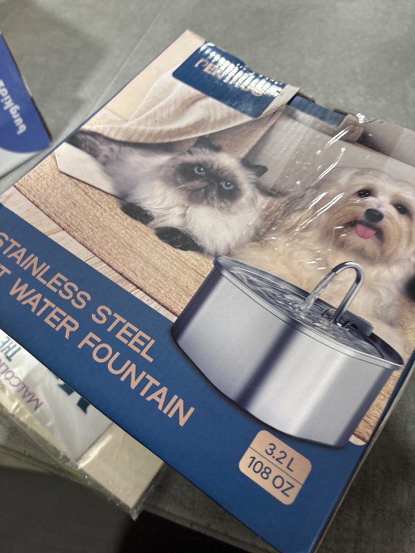Photo 1 of PEKTACO Cat Water Fountain, Pet Water Fountain Dog Water Dispenser Drinking Fountain, 3.2L/108oz Stainless Steel Water Fountain for Cats Indoor