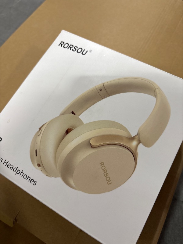 Photo 1 of RORSOU B8 Bluetooth Headphones Over Ear, 6 EQ Music Modes and 50H Playtime Deep Bass Wireless Headphones with Mic, Lightweight Folding HiFi Stereo Headset for iPad/Travel/Tablet/PC/Home Beige White