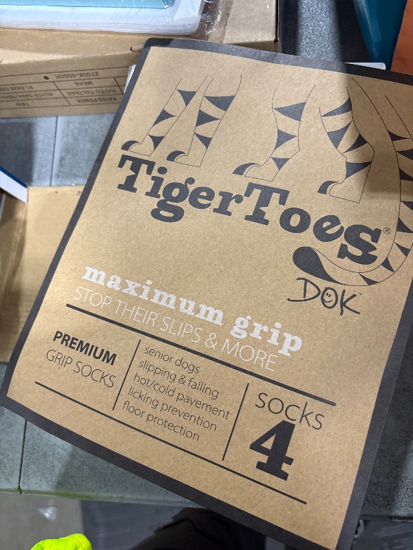 Photo 1 of DOK TigerToes Premium Non-Slip Dog Socks for Hardwood Floors - Extra-Thick Grip That Works Even When Twisted - Prevents Licking, Slipping, and Great for Dog Paw Protection - Size Large