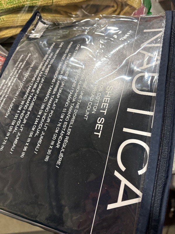 Photo 1 of Nautica - Twin Sheet Set, Cotton Percale Bedding Set, Crisp & Cool, Lightweight & Breathable (Penny Pinstripe Blue, Twin)